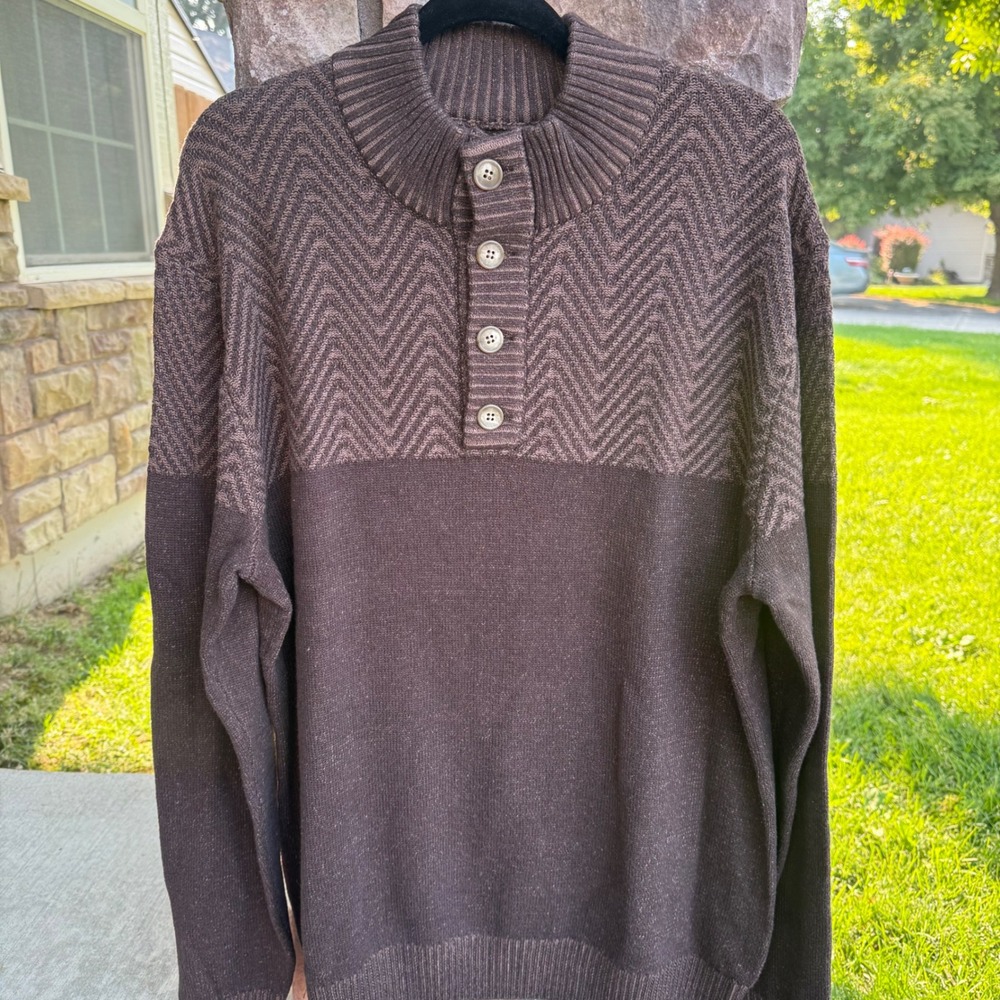 Cinch Mens Classic Cowboy Brown Western Mock Neck Henley Rugged Sweater XL